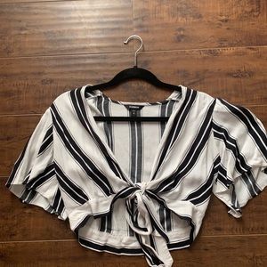 Express Stripped Front Tie Crop Top